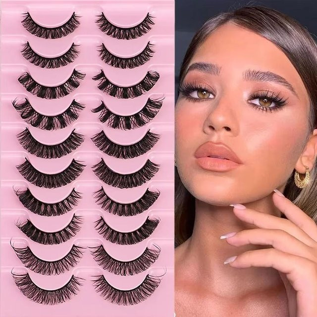 JIEFUXIN DD Curl 3D Mink Russian Strip Lashes, 10 Paar, Natürlich - Bild 1