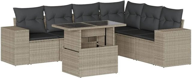 vidaXL 7-teilige Garten-Sofagarnitur aus Polyrattan in Anthrazit mit Kissen und Couchtisch - Bild 1
