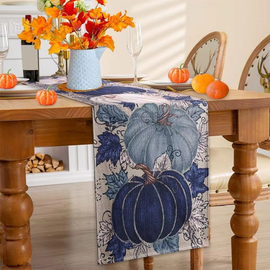 VIKAMA Tischläufer Herbst Thanksgiving mit Vintage Kürbis und Ahornblatt im Bauernhaus-Stil - Bild 2