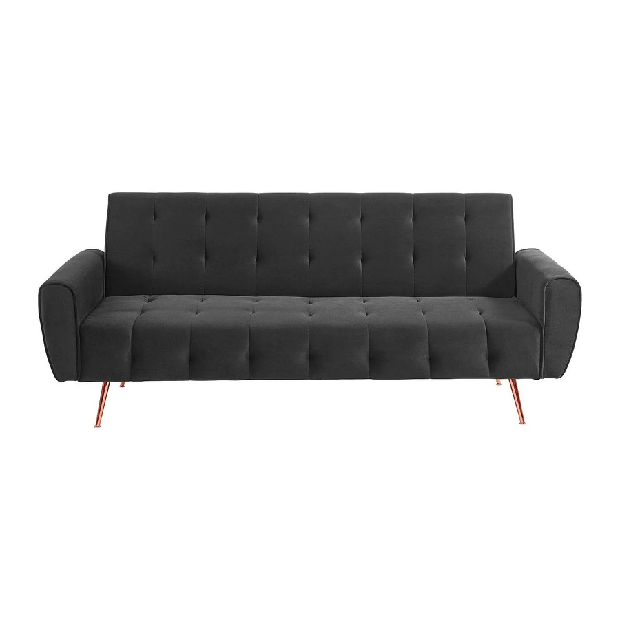 Schlafsofa Polani Vente-unique in Anthrazitgrau mit Samtbezug und Armlehnen, Breite: 209 cm - Bild 2