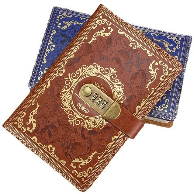 Daotshy Retro-Digital-Passwort-Notizbuch mit Zahlenschloss aus PU-Leder in Rot und Braun, A5 Tagebuch für Damen und Herren - Bild 1