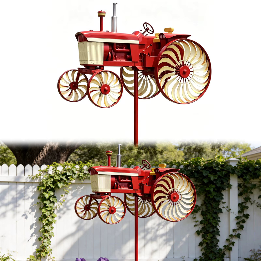 Dekoratives Metall-Windspiel von Shunmaii in Rot mit rotierenden Rädern als Windmühle für Garten, Terrasse und Hof - Bild 2