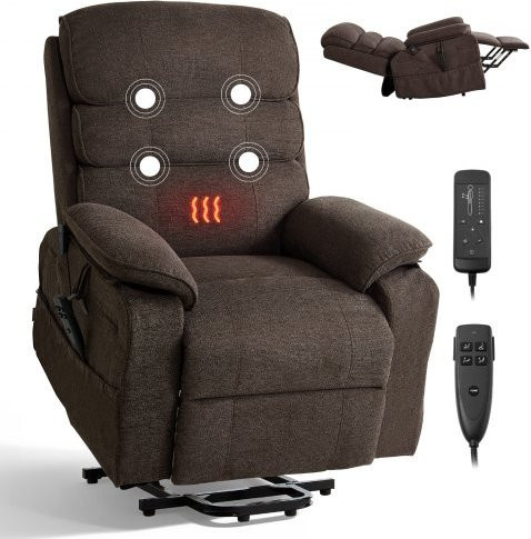 VEVOR Elektrischer Fernsehsessel mit Aufstehhilfe, Massagesessel mit Wärme- und Massagefunktion für Senioren, Chenille-Bezug, Braun - Bild 1