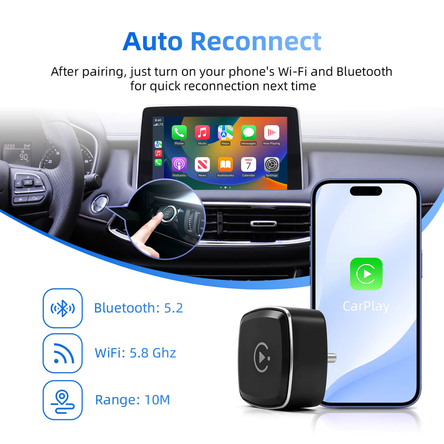 EzoneTronics 2-in-1 Wireless CarPlay und Android Auto Adapter für USB-C, Schwarz - Bild 4