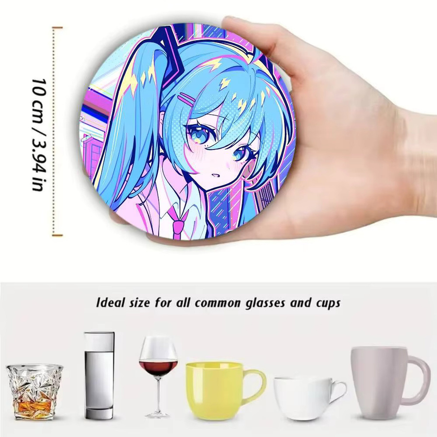 Hatsune Miku Untersetzer aus Holz rund Multicolour für Getränke wie Tee oder Kaffee - Bild 4