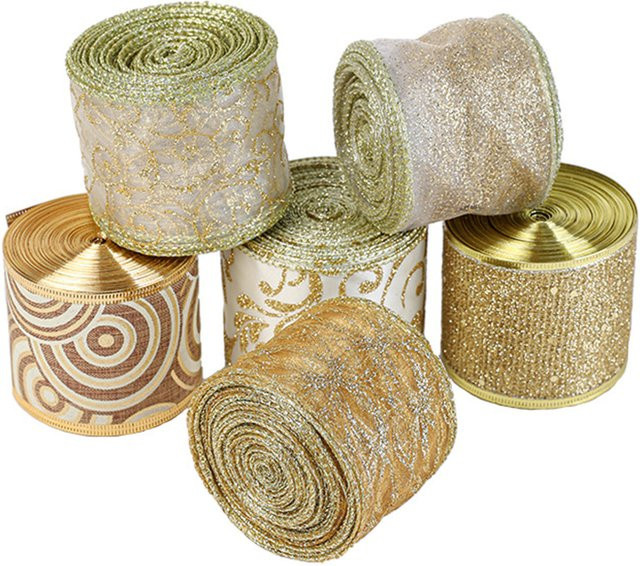 Transparentes Organza-Band mit goldenem Glitzer-Wirbelmuster für deine Weihnachtsdekoration - Bild 1