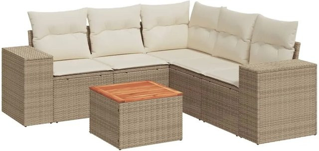 vidaXL 6-tlg. Garten-Sofagarnitur aus Polyrattan in Beige mit Kissen und Ottoman für Terrasse und Garten - Bild 1
