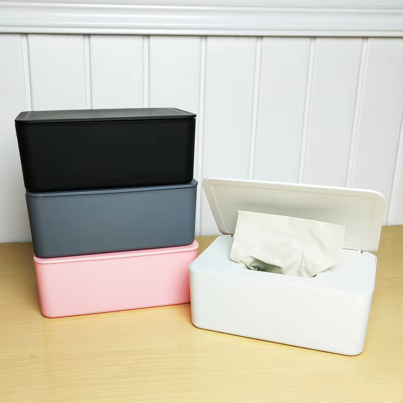 Staubdichte Wet Tissue Box mit Deckel aus Kunststoff in Weiß als Aufbewahrungshalter und Spender für Feuchttücher und Windeltücher für Zuhause, Auto oder Büro - Bild 1