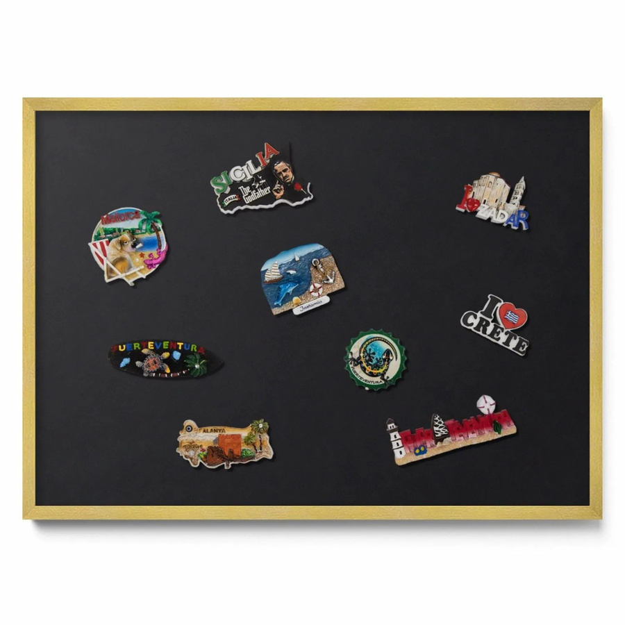 Tulup Magnettafel aus Metall für Souvenirs in Schwarz mit Goldrahmen, Breite: 70 cm, Höhe: 50 cm - Bild 2