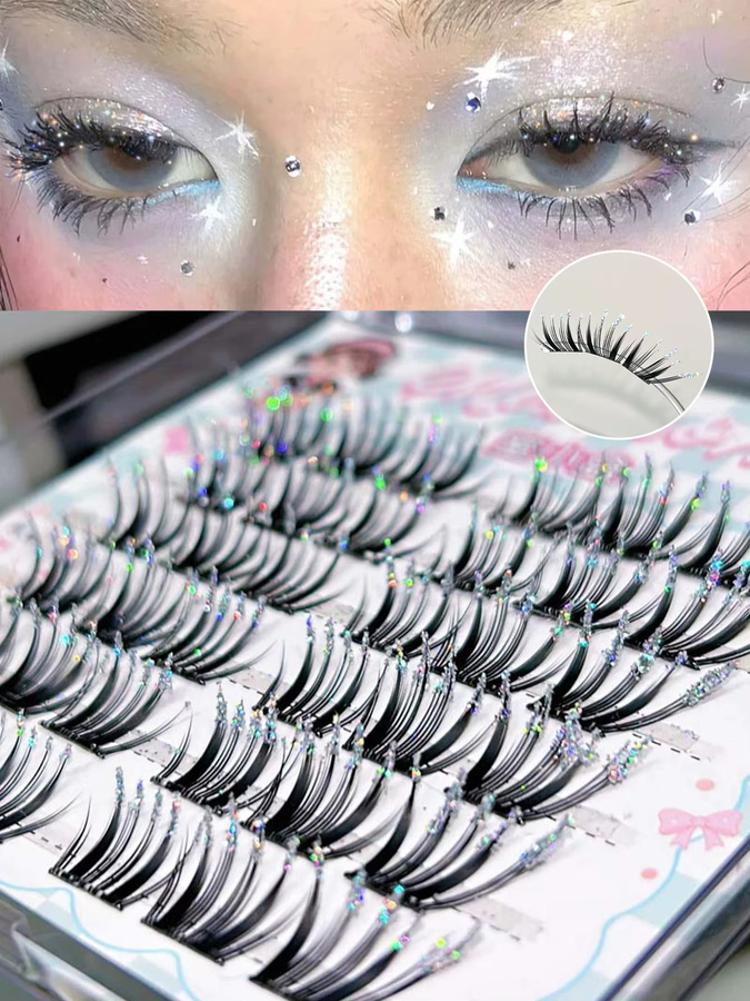 Mixiaohe Selbstklebende Diamant-Wimpern Sternendesign, Schimmernd - Bild 3