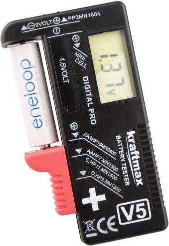 Kraftmax Batterietester für 1,2 V und 1,5 V Akkus und Batterien in Schwarz - Bild 1