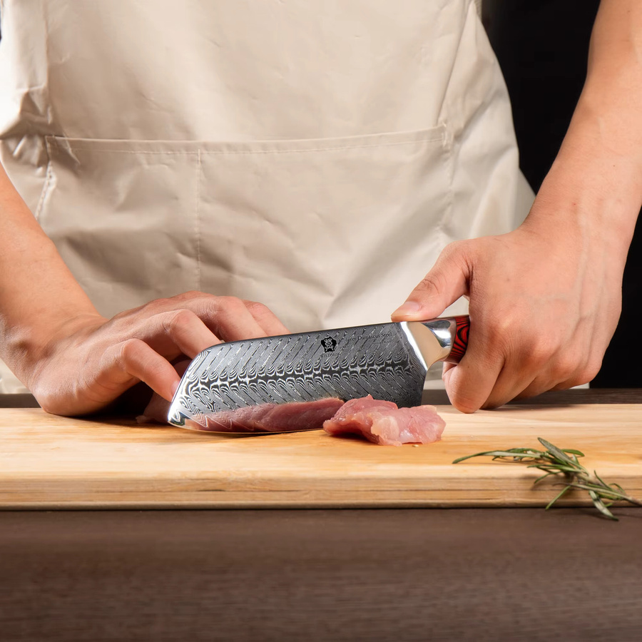 WILDMOK Santoku-Messer aus Damast mit 7 Zoll Klinge aus japanischem Super VG10 Stahl und G10-Griffstück - Bild 5