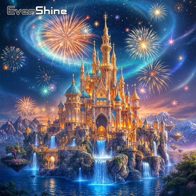 EverShine Diamantmalerei Schloss-Landschaftsbild mit Wasserfall und Feuerwerk als Strass-Mosaik in Multicolour, Vollquadrat-Stickerei für Hobby-Anwender - Bild 1