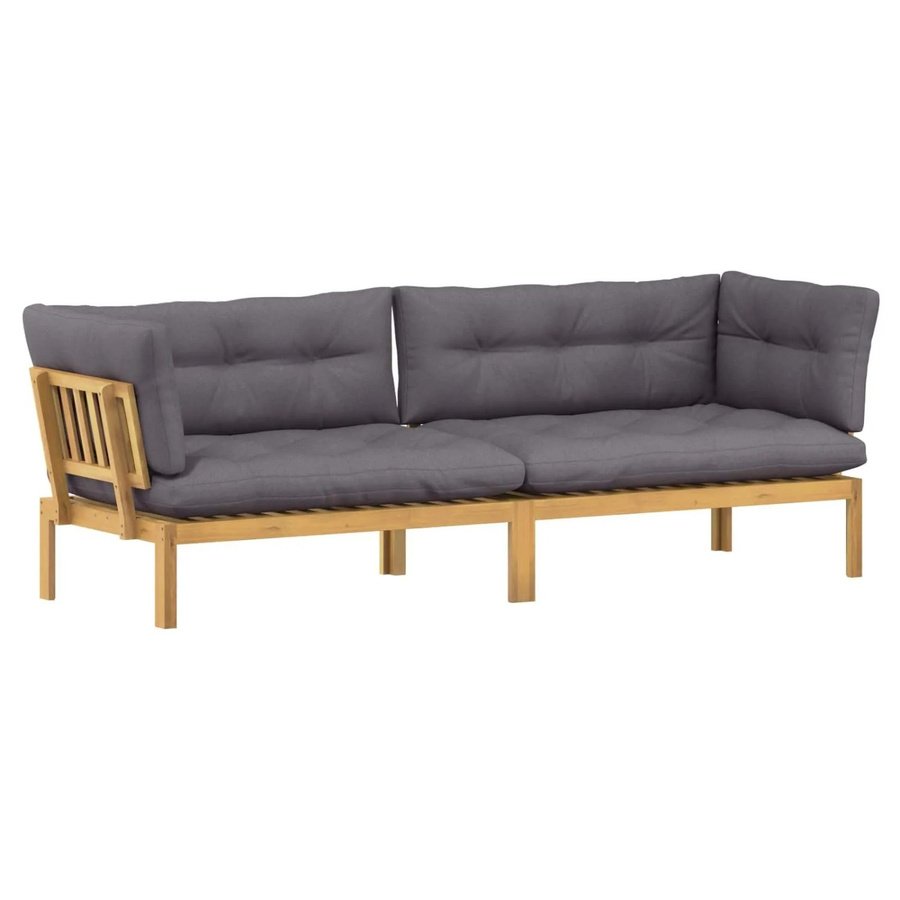 vidaXL Garten Pallet Sofa Set aus Akazienholz in Hellbraun und Dunkelgrau mit Ecksofas und Kissen im rustikalen Stil - Bild 2