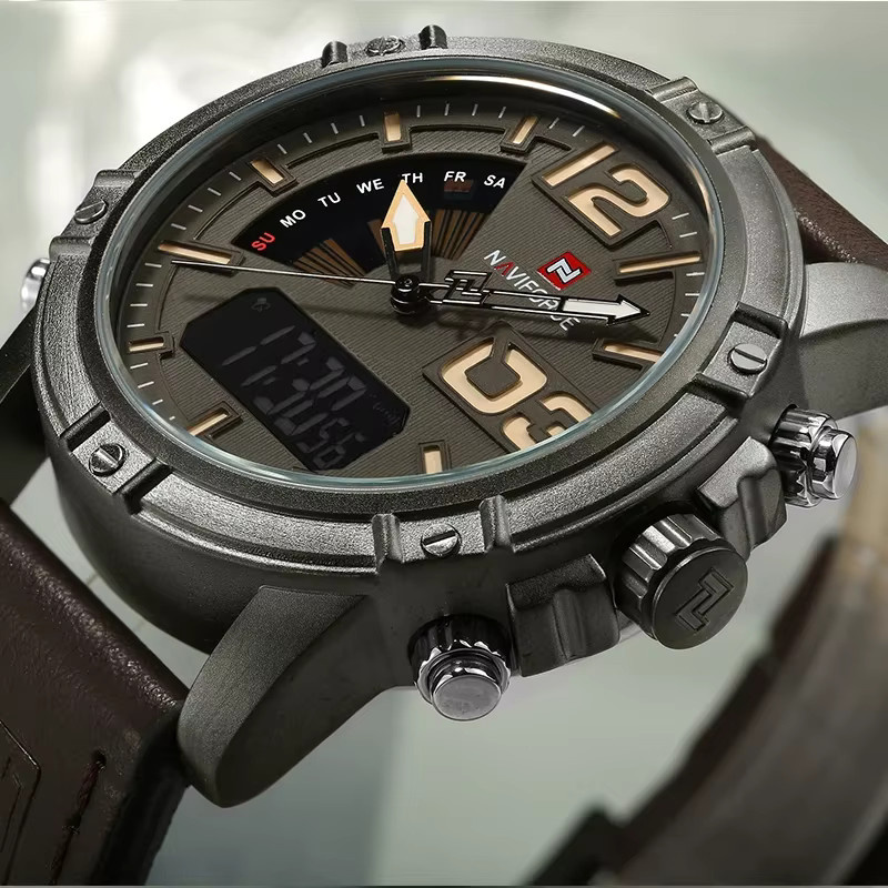 NAVIFORCE Armbanduhr, Digitaluhr, Quarz, Leder, Herren, Schwarz - Bild 3