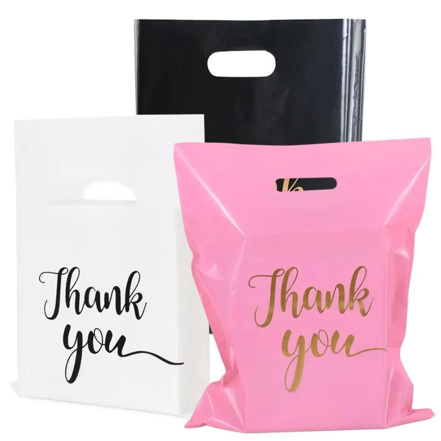 XJM Kunststoff-Verpackungsbeutel mit Thank You Aufdruck, mehrfarbig (Pink), 100 Stück flache Tragetaschen für Geschenke und Kleidung - Bild 3