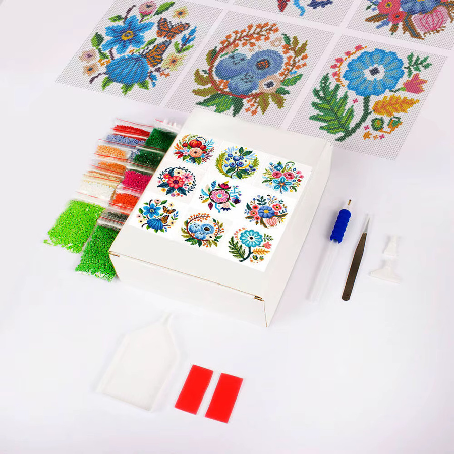 Huacan 9 Stück Diamant-Mosaik-Blumen Set, rund, Mini-Diamantgemälde mit Obst-Motiv in Multicolour - Bild 2