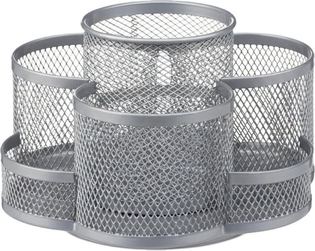 Relaxdays Stiftehalter aus Metall in Silber mit 7 drehbaren Fächern, B/T/H: 11 x 17,5 x 16,5 cm - Bild 1