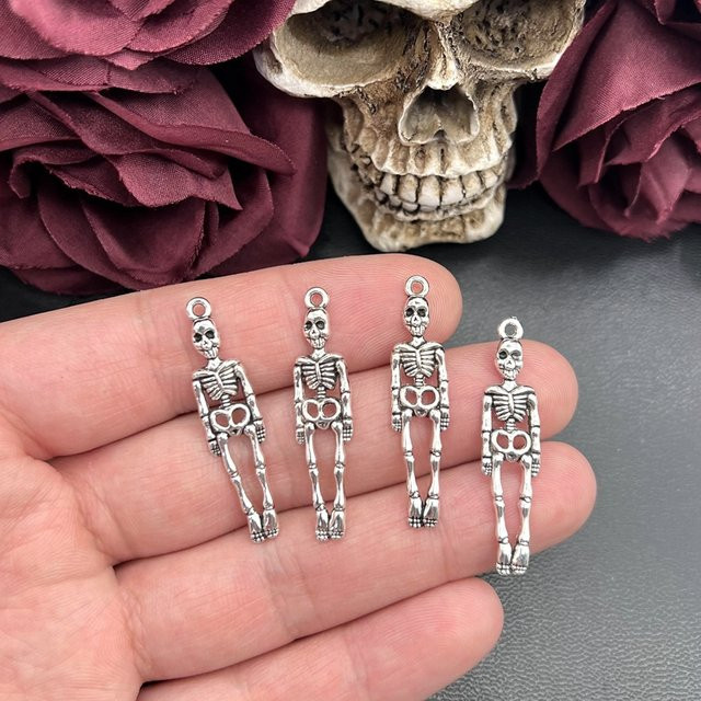 LKLRYWBD Charms Totenkopf Skelett, Edelstahl, Silber, Unisex, 39x9mm - Bild 1
