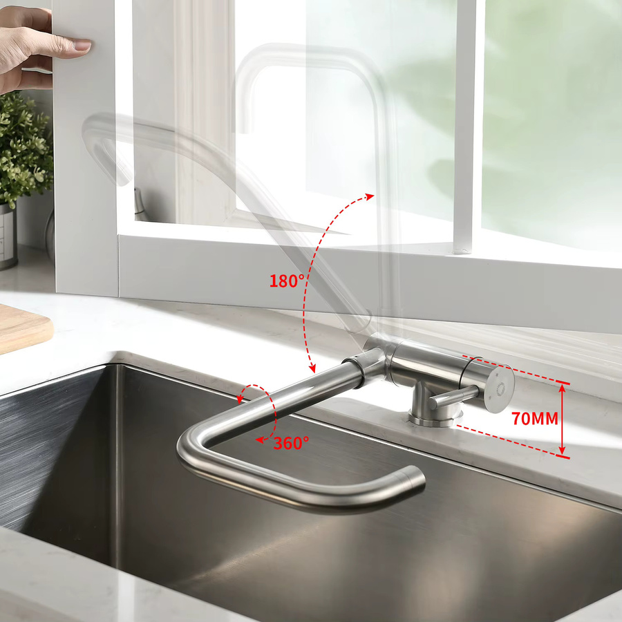 CECIPA max Küchenarmatur aus Edelstahl 304 in Mattschwarz, 360 Grad drehbarer und 90 Grad klappbarer Wasserhahn für Kalt- und Warmwasser - Bild 1