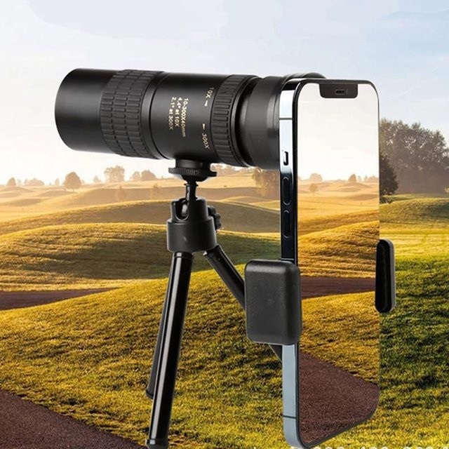 Professionelles Outdoor Monokular mit 10-300x40 Zoom-Objektiv und Handy-Fotoadapter für die Jagd, Schwarz - Bild 1