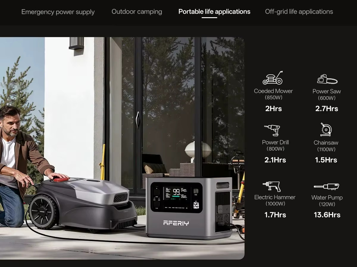 AFERIY P280 Tragbare Powerstation mit 2800W Solarladung, 2048Wh LiFePO4-Akku und App-Steuerung für Zuhause und Outdoor Camping - Bild 5