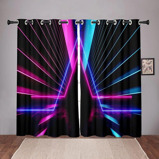 Verdunkelungsvorhang mit Neon-Design für Kinderzimmer, Wohnzimmer und Flur, Mehrfarbig, B: 55 cm, H: 120 cm - Bild 1