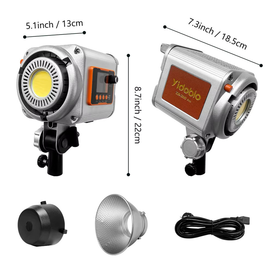 Yidoblo ZD200pro COB-Videoleuchte mit 200 W, zweifarbig 2700–6500 K, Bowens-Halterung, 10 Lichteffekte und APP-Steuerung in Silber - Bild 6