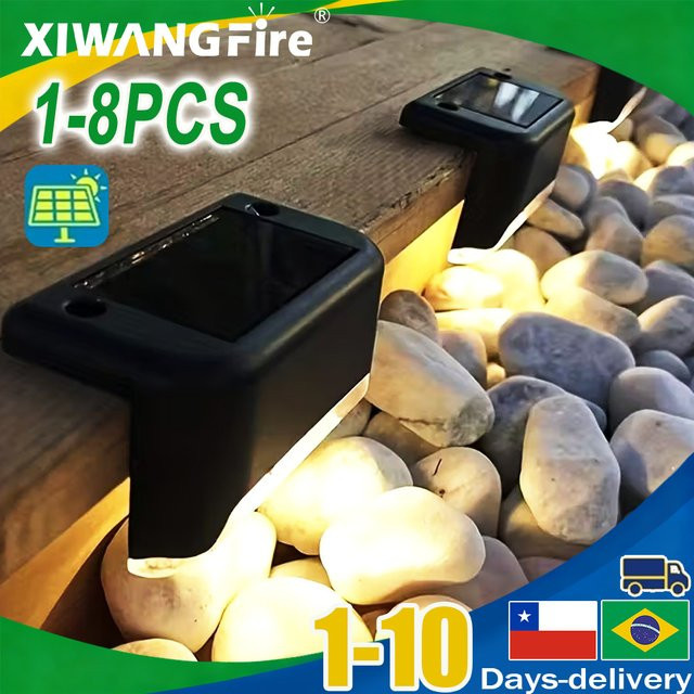 XIWANGFIRE Solar LED Außenleuchten für Terrasse und Garten, Wasserdichte Solar-Treppenleuchten für Zaun und Geländer, Warmweiß, Schwarz - Bild 1