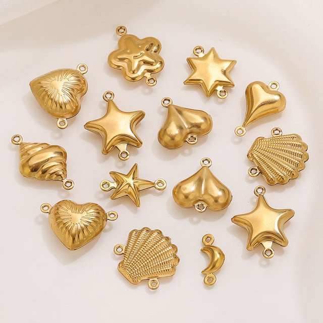 Elomia Charms Herz Stern Shell, Edelstahl, 18K vergoldet, Gold, Unisex - Bild 1