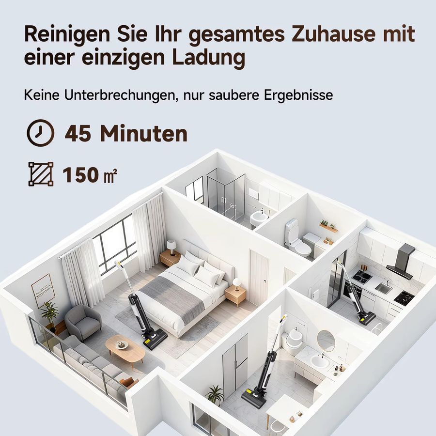 Redkey W12 SE 3-in-1 Akku-Nass- und Trockensauger mit 150W Leistung, kabelloser Reiniger für Hartböden und verschiedene Oberflächen, beutellos - Bild 5
