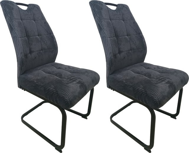 HTI-Living Schwingstuhl Marek 2er-Set aus Cord in Dunkelgrau/Anthrazit mit Metallgestell - Bild 1