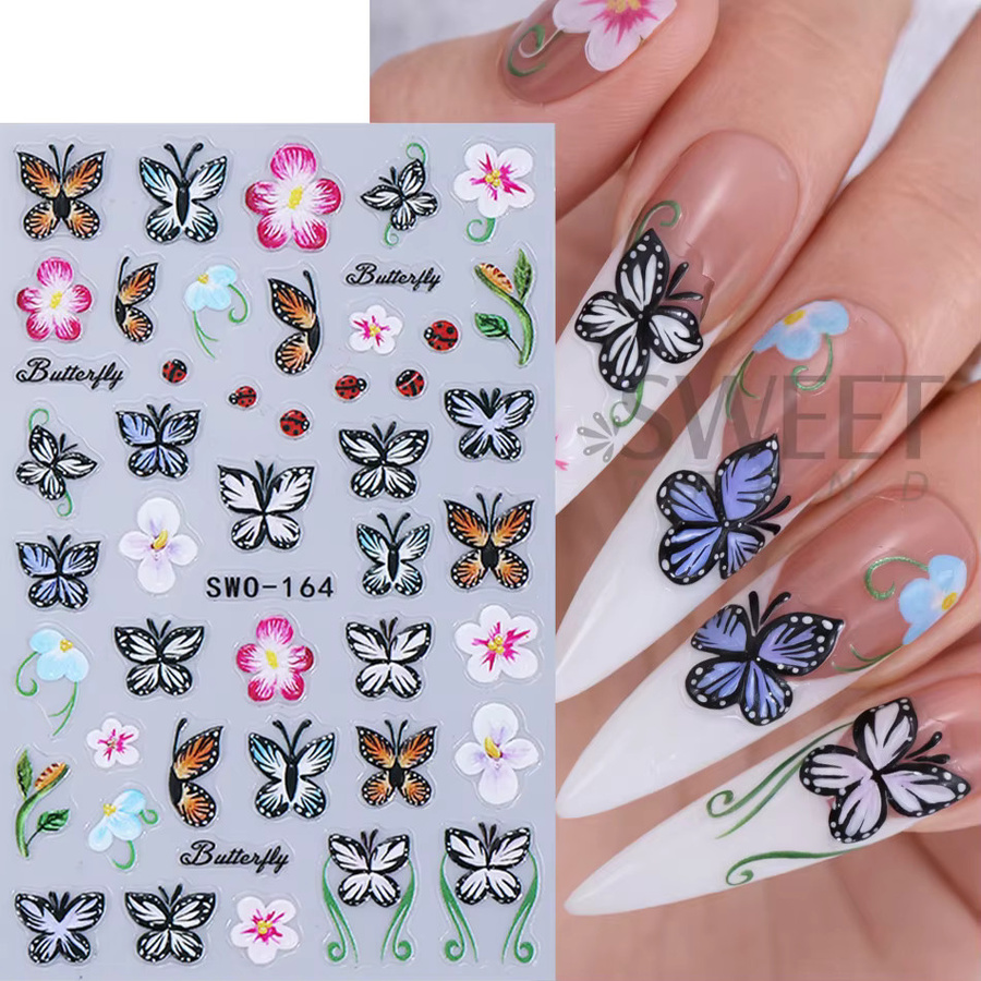 SWEET TREND Nagelaufkleber Schmetterling und Lilienblüten, 2 Stück, Glänzend - Bild 2