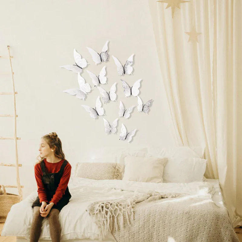 12 Stück Schmetterlings Wandaufkleber in Gold und Silber mit 3D-Ausschnitt für Wand und Kühlschrank - Bild 2