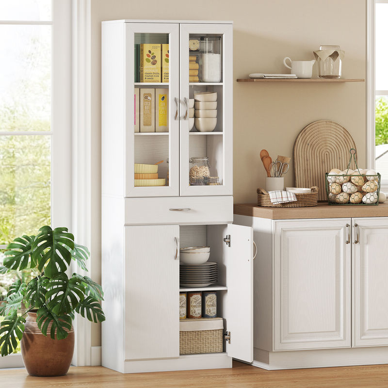 Aosom Küchenschrank Buffetschrank mit Glastür und Schubladen in Weiß, B/T/H: 60 x 35 x 180 cm - Bild 2