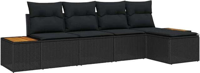vidaXL Garten-Sofa-Set in U-Form aus Poly-Rattan und Metall in Schwarz mit Polsterkissen und Ottoman - Bild 1
