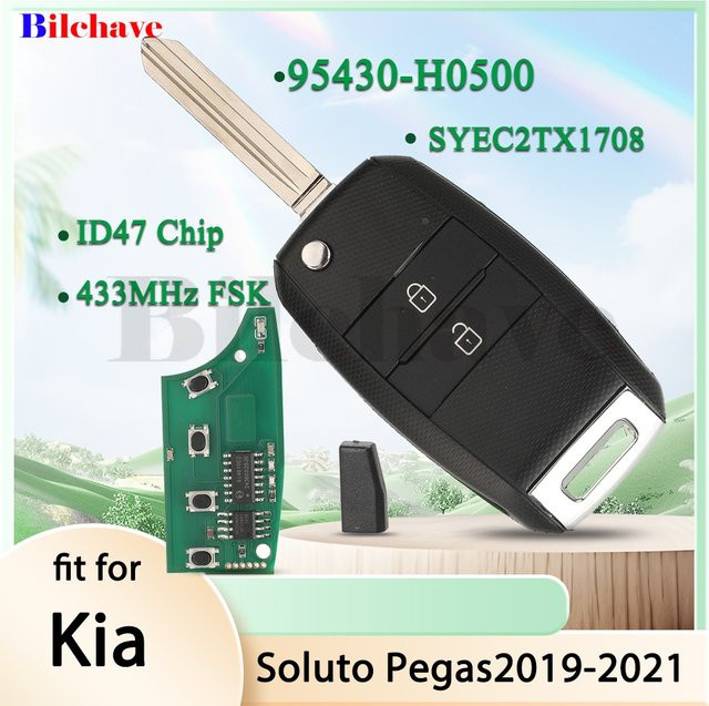 Jingyuqin Klappbarer Autoschlüssel für Kia Soluto Pegas 2020 mit 433MHz FSK ID47 Chip 95430-H7100 SYEC2TX1708, 2 Tasten, Schwarz - Bild 1