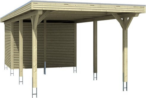 Skan Holz Flachdach-Einzelcarport Spessart aus Fichten-Leimholz mit Abstellraum, Farbe: beige, B/T: 355 x 846 cm, Höhe: 243 cm - Bild 1