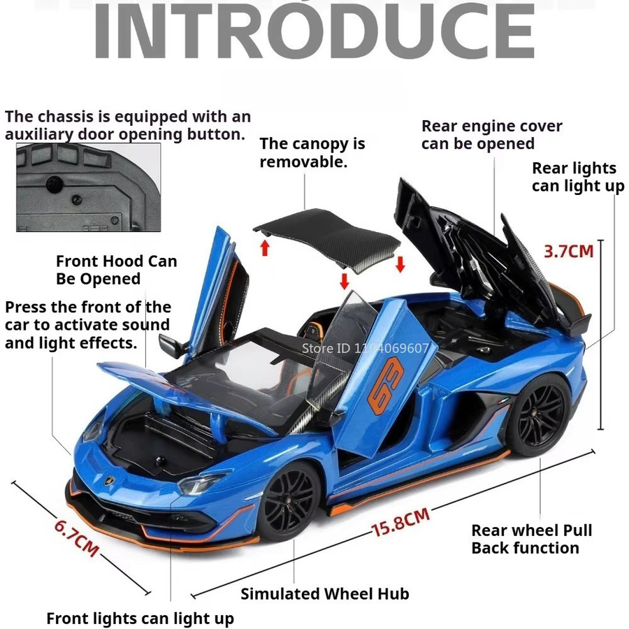 RMZ city Revuelto SVJ63 Modellauto Sportwagen, 1:32, mit Sound und Licht, Metall, Weiß - Bild 5