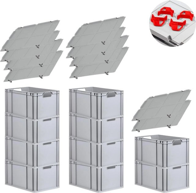 PROREGAL Spar Set mit 10x Eurobox Nextgen Economy in Rot inklusive Auflagedeckeln und 4x Schiebeschnappverschlüssen, H x B x T: 32 x 40 x 60 cm, 65 Liter - Bild 1