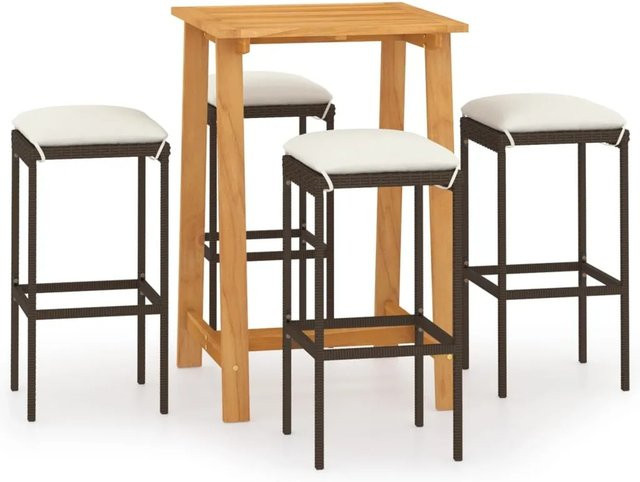 vidaXL 5-teiliges Gartenbar-Set mit Kissen in Braun und Weiß aus Holz und Stahl - Bild 1