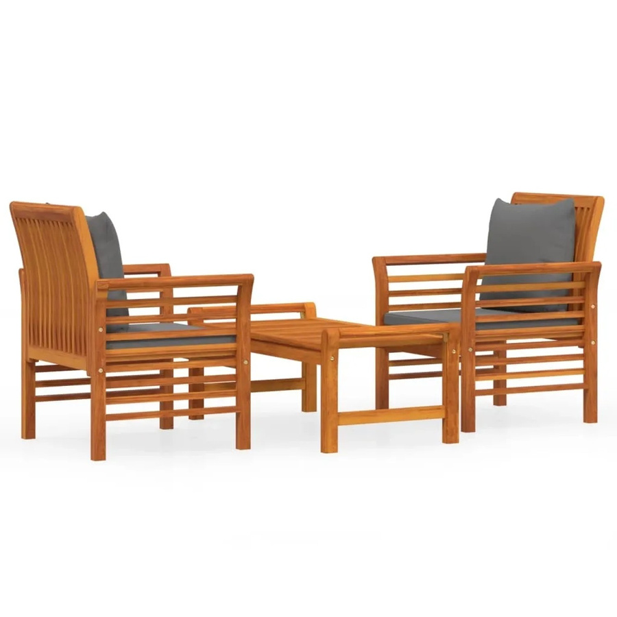 vidaXL 3-tlg Garten-Lounge-Set aus Massivholz Akazie mit Kissen in Anthrazit und Braun - Bild 2