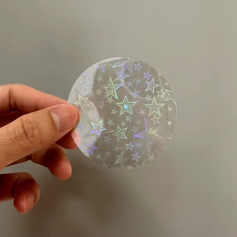 100 Stück runde Laserfolien-Abzeichenabdeckungen aus transparentem PVC mit Sternmuster für deine DIY-Projekte - Bild 3