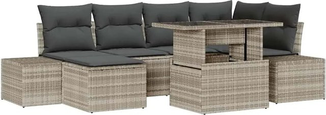 vidaXL Garten-Sofa-Set 7-teilig in Hellgrau mit Kissen und Stauraum aus Poly-Rattan - Bild 1