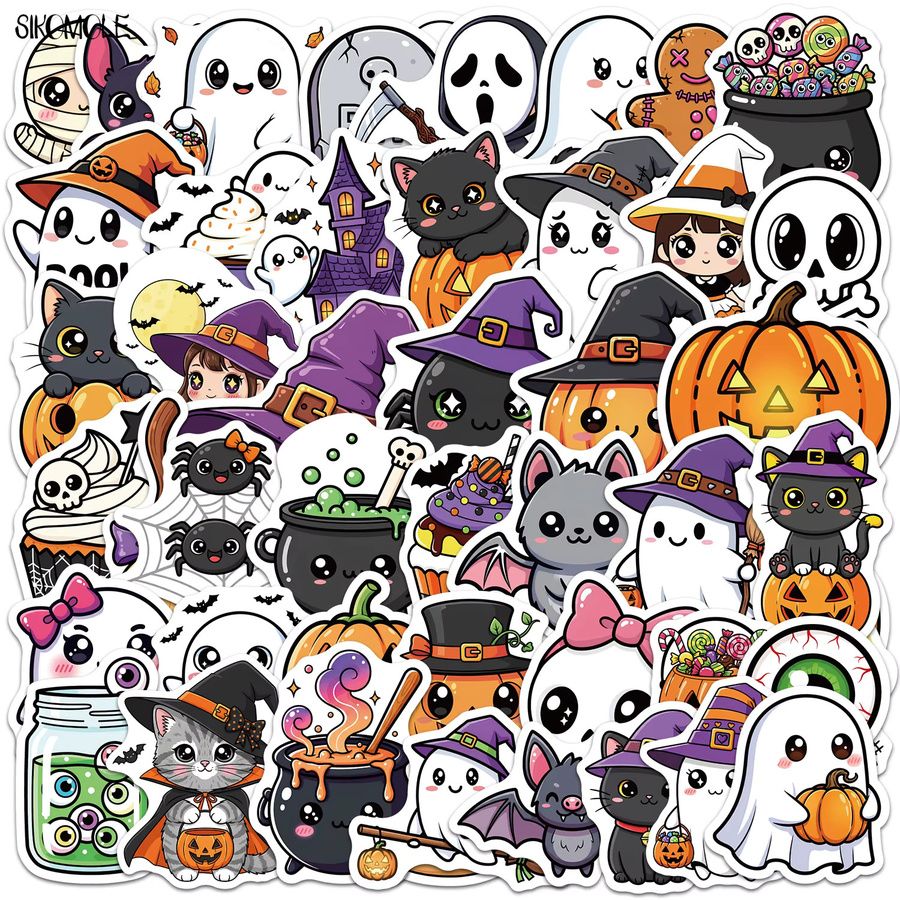 SIKOMOLE Halloween Geister-Kürbis-Aufkleber, DIY-Dekoration, 10/30/50 Stück - Bild 2