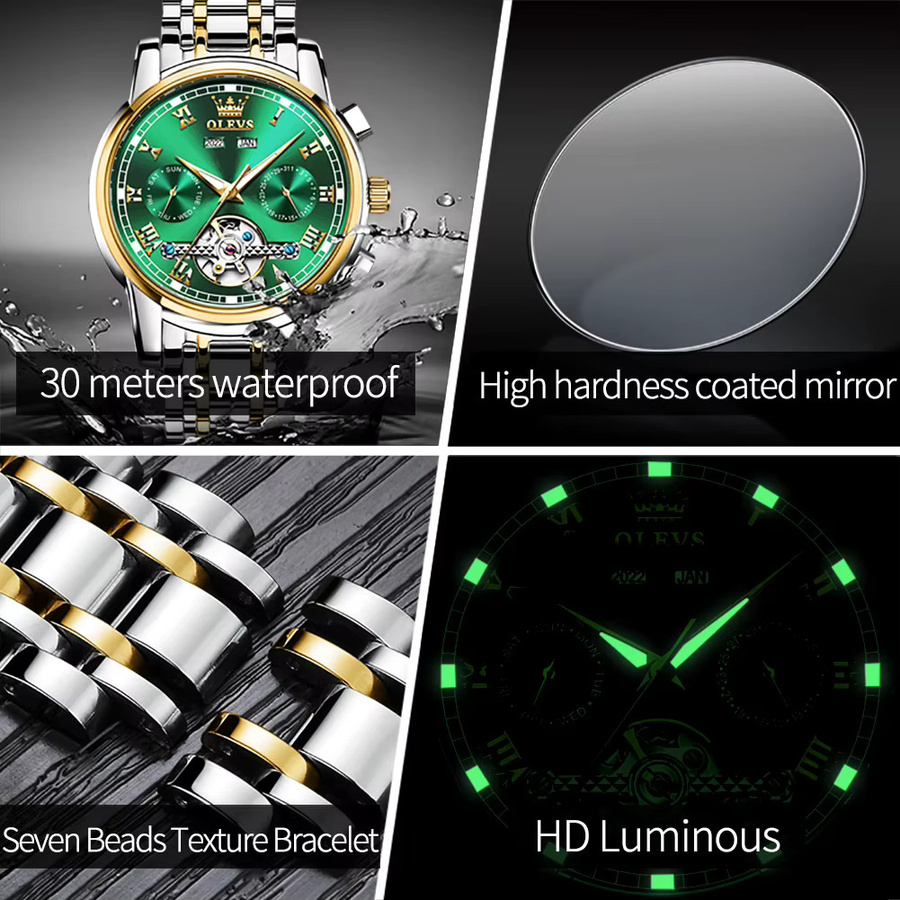 OLEVS Armbanduhr Automatik, Edelstahl, Schwarz, Herren - Bild 5