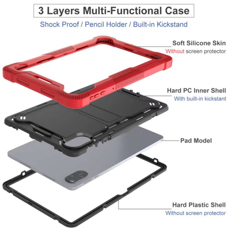 Robuste Schutzhülle für Huawei Honor Pad X8a 11 Zoll 2024 mit integriertem Ständer in Schwarz oder Rot - Bild 4