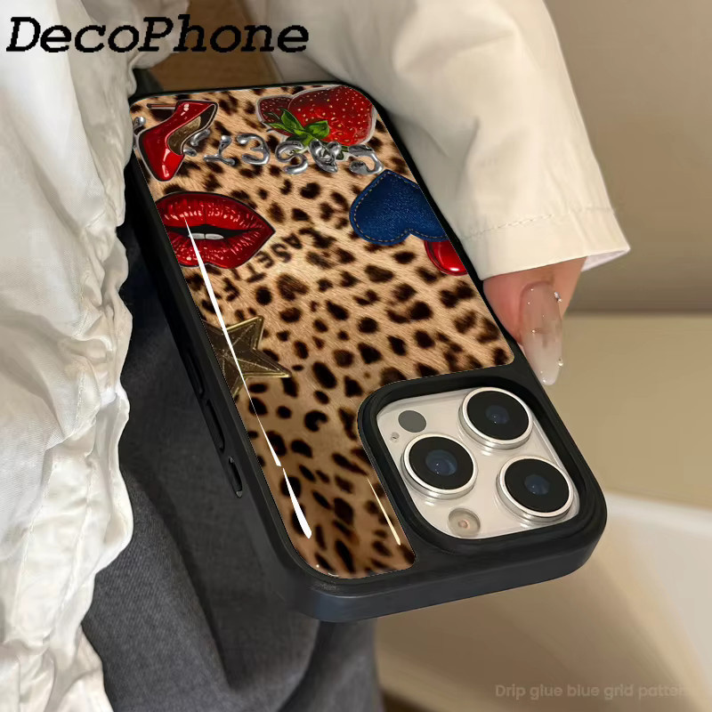 DecoPhone Handyhülle mit Leopardenmuster und Erdbeer-Design aus Epoxy für iPhone 11 bis 16 Pro Max, sturzsicher, Multicolour - Bild 2