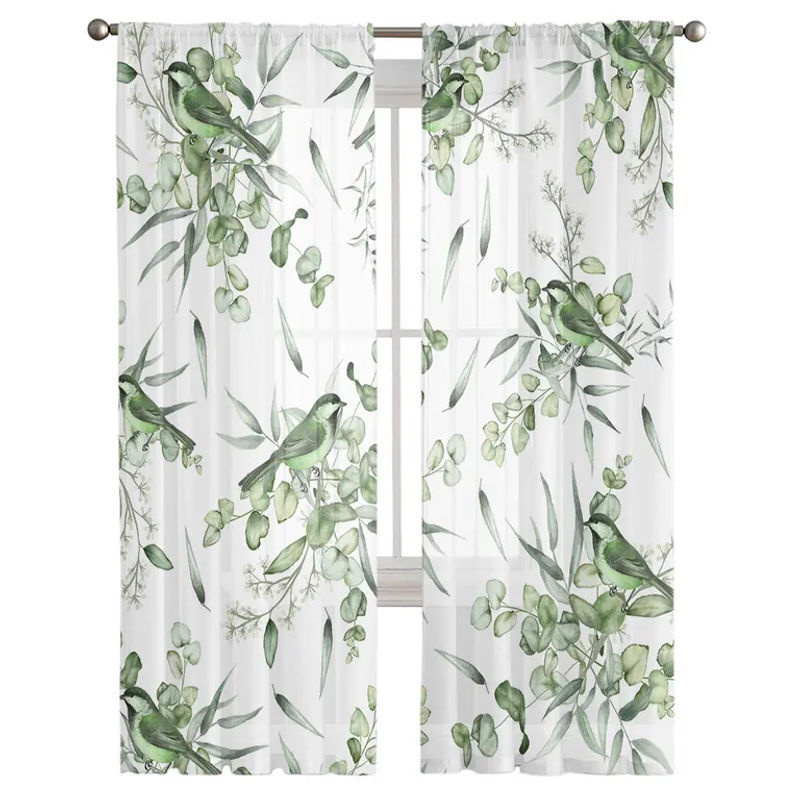 Transparenter Voile-Fenstervorhang mit floralem Aquarell-Design von A Family Of Home Textiles in Grün und Weiß, Breite: 135 cm, Höhe: 114 cm - Bild 3