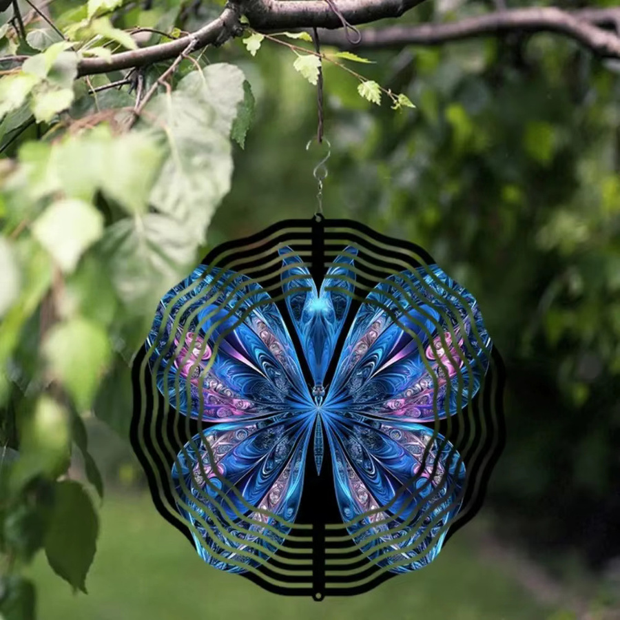 HELLOYOUNG 3D Metall-Windspinner Schmetterling in Blau und Violett als kinetische Gartendekoration für den Außenbereich - Bild 4